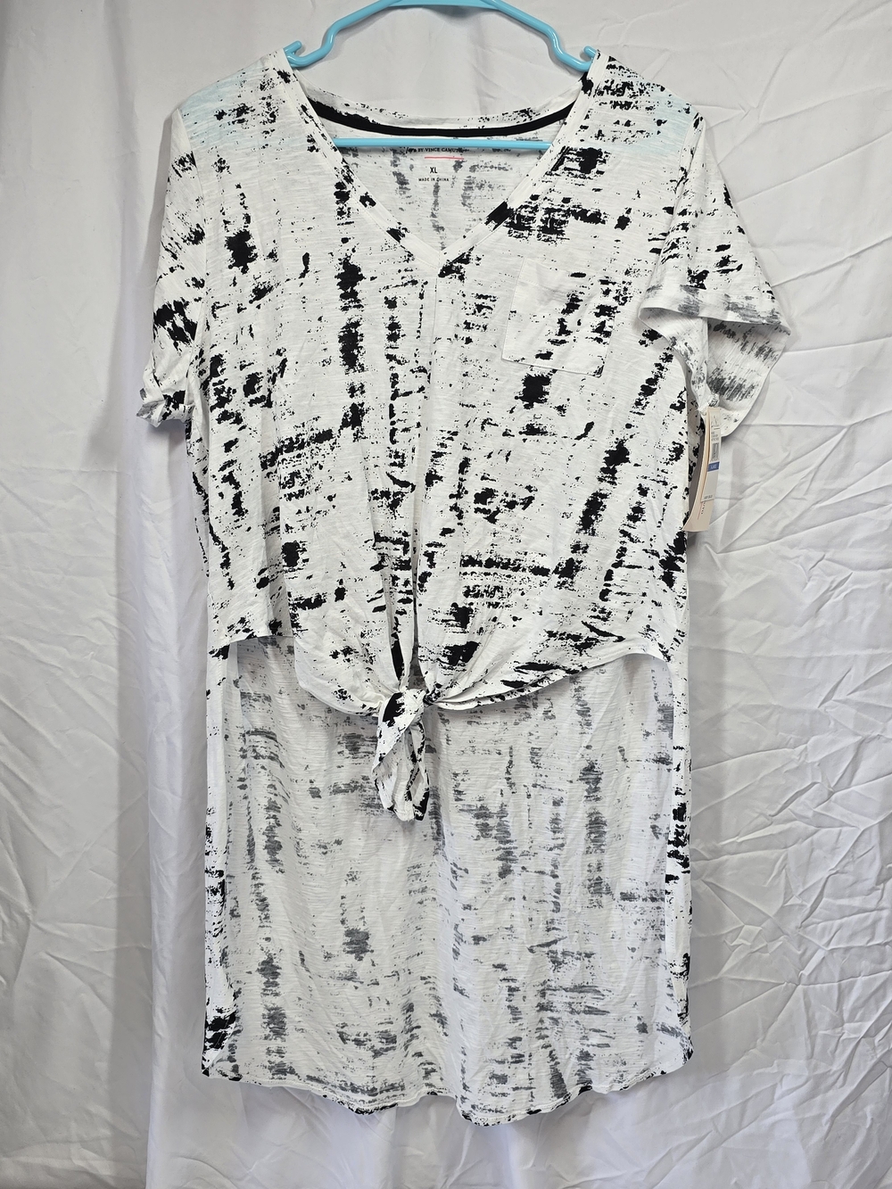 Two by Vince Camuto Tie Front High Low Abstract Print Tee XL NWT